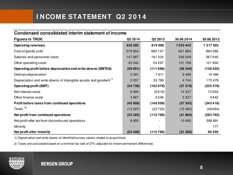 Q2 2014 EARNINGS CALL – Bergen Group – slide 7
