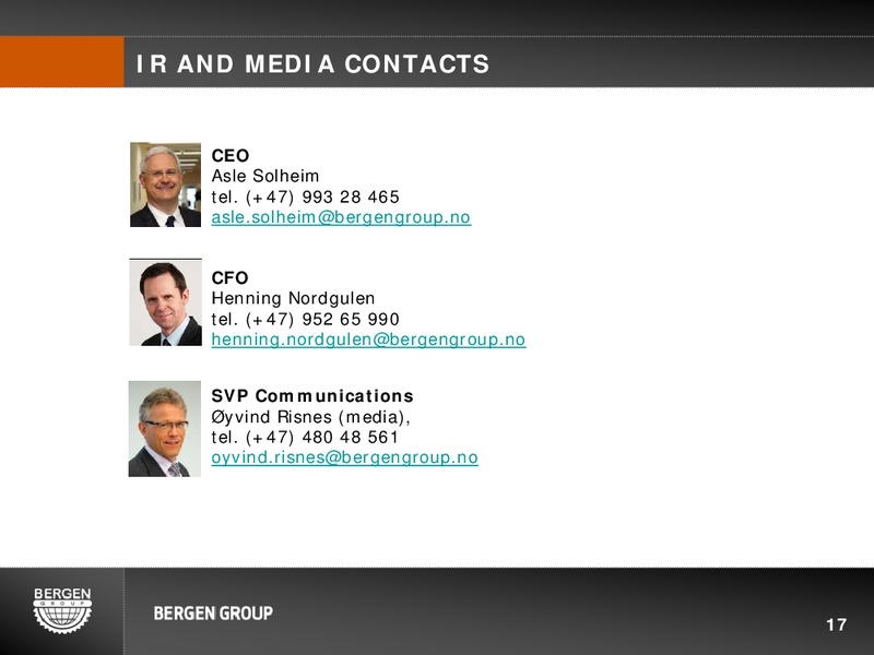 Q3 2014 PRESENTATION – Bergen Group – slide 16
