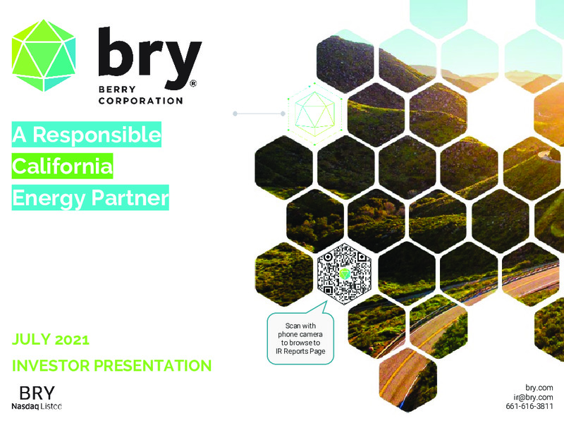 July 2021 Investor Presentation – Berry Corporation – slide 1