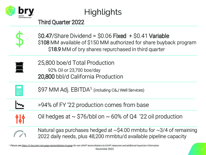 3Q 2022 Earnings Presentation – Berry Corporation – slide 2