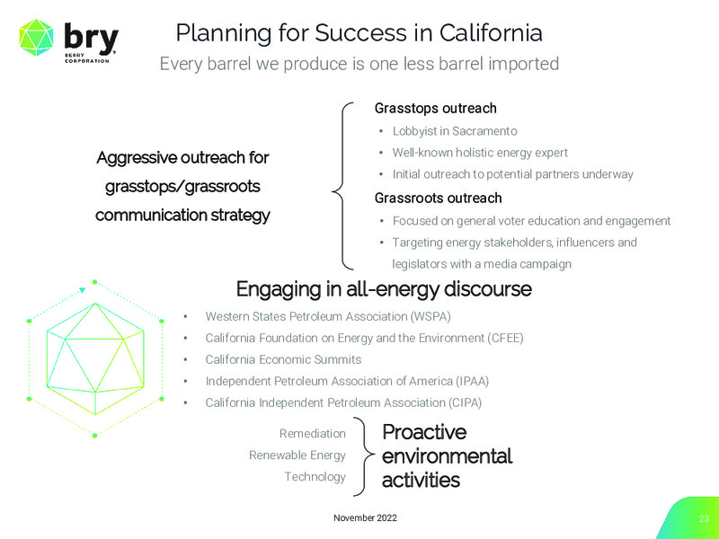 3Q 2022 Earnings Presentation – Berry Corporation – slide 23