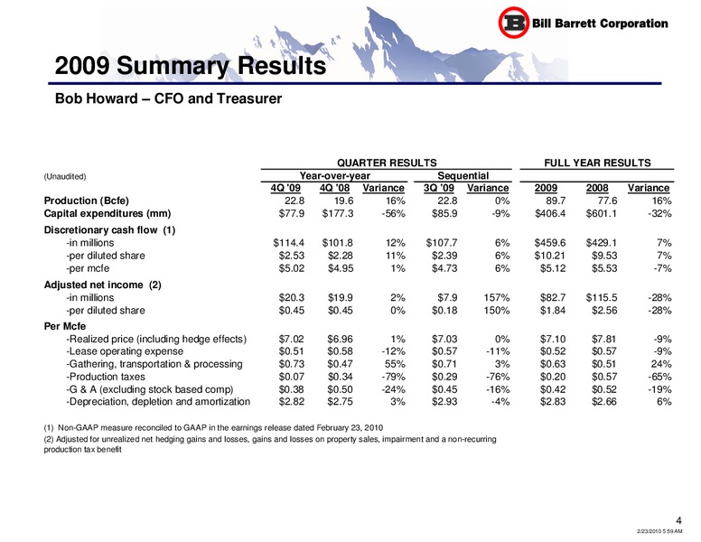 Q4 2009 Earnings Call – Bill Barrett Corp. – slide 3