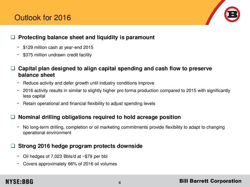 March 2016 Investor Presentation – Bill Barrett Corp. – slide 3