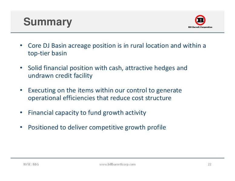 May 2017 Corporate Update – Bill Barrett Corp. – slide 21