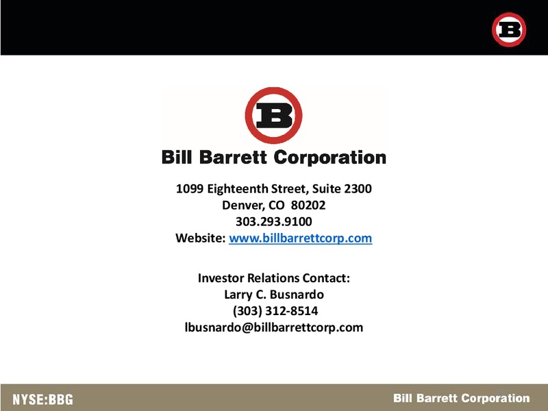 December 2016 Corporate Presentation – Bill Barrett Corp. – slide 27
