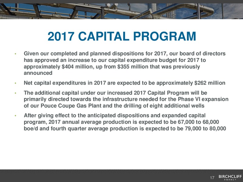 November 2017 Corporate Presentation – Birchcliff Energy Ltd. – slide 16