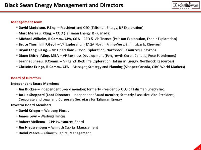 November 2016 Investor Presentation – Black Swan Energy Ltd. – slide 19