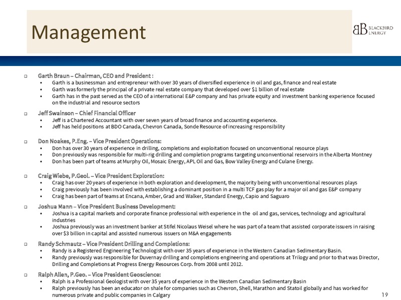 2015 BLACKBIRD ENERGY CORPORATE PRESENTATION – Blackbird Energy Inc. – slide 19
