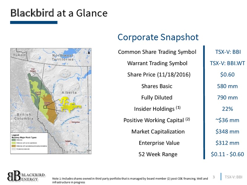 November 2016 Investor Presentation – Blackbird Energy Inc. – slide 2
