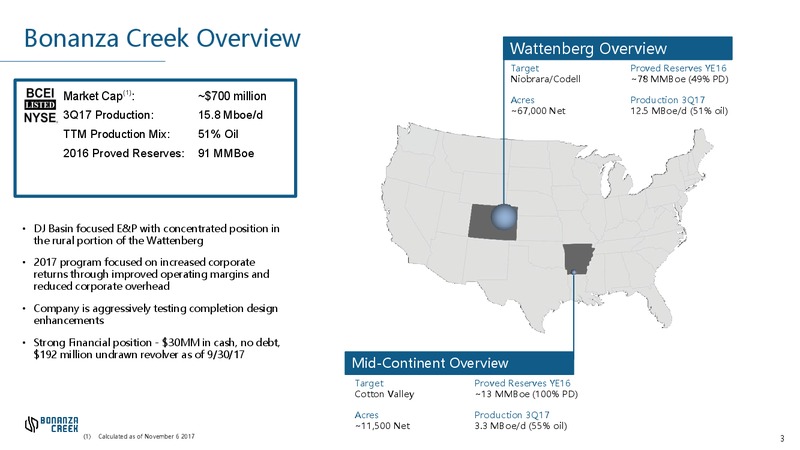 Q3 2017 Presentation – Bonanza Creek Energy, Inc. – slide 2