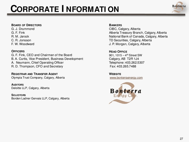 TD SECURITIES CALGARY ENERGY CONFERENCE – Bonterra Energy Corp – slide 26