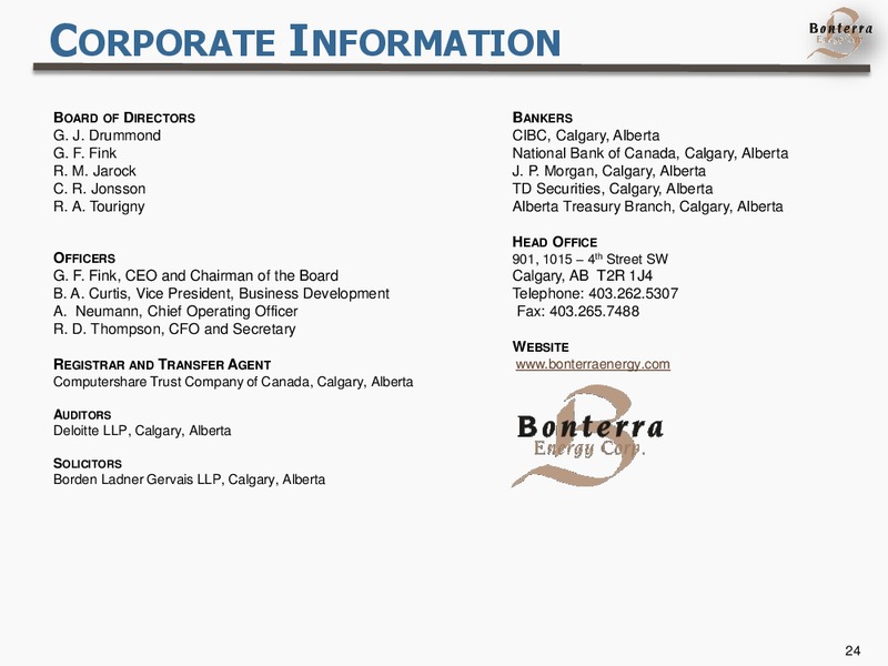 SEPTEMBER 2015 YIELD GROWTH SUSTAINABILITY – Bonterra Energy Corp – slide 24
