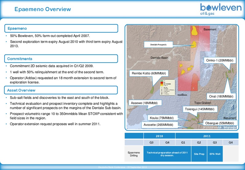DEUTSCHE BANK 10TH OIL & GAS CONFERENCE – Bowleven Plc – slide 19
