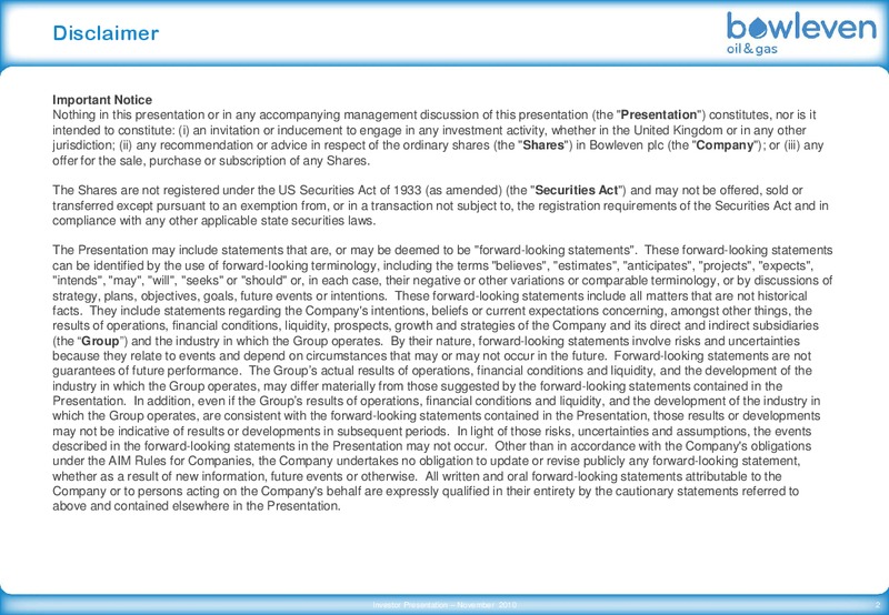 2010 PRELIMINARY RESULTS – Bowleven Plc – slide 2