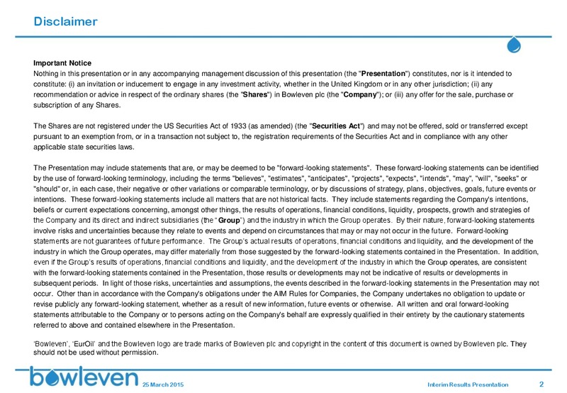 DECEMBER 2014 INVESTOR PRESENTATION – Bowleven Plc – slide 2