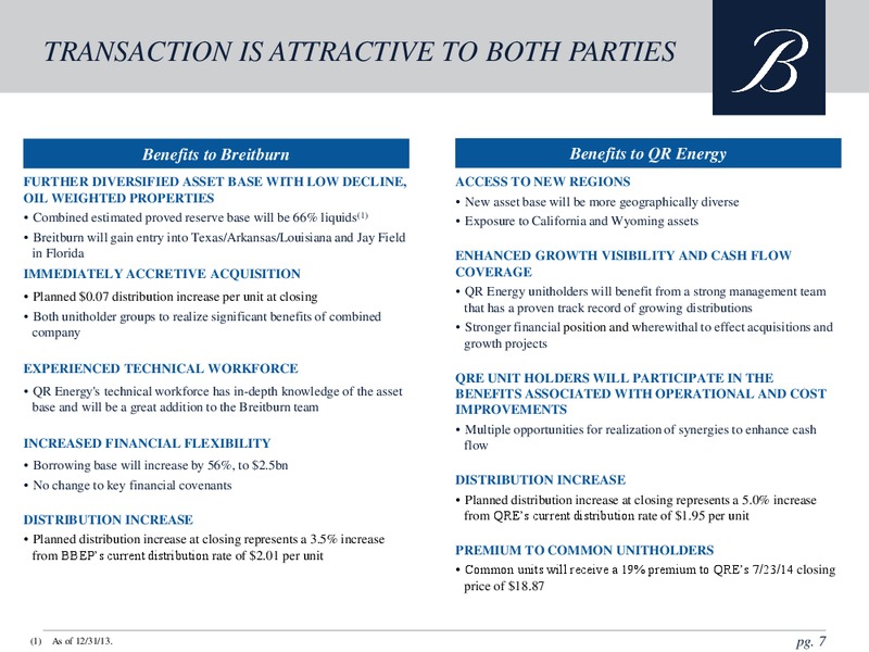 QR ENERGY MERGER – Breitburn Energy Partners L.P. – slide 6