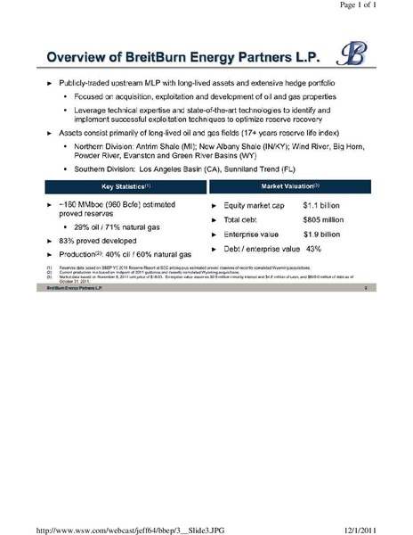 Jefferies 2nd Annual Global Energy Conference – Breitburn Energy Partners L.P. – slide 3