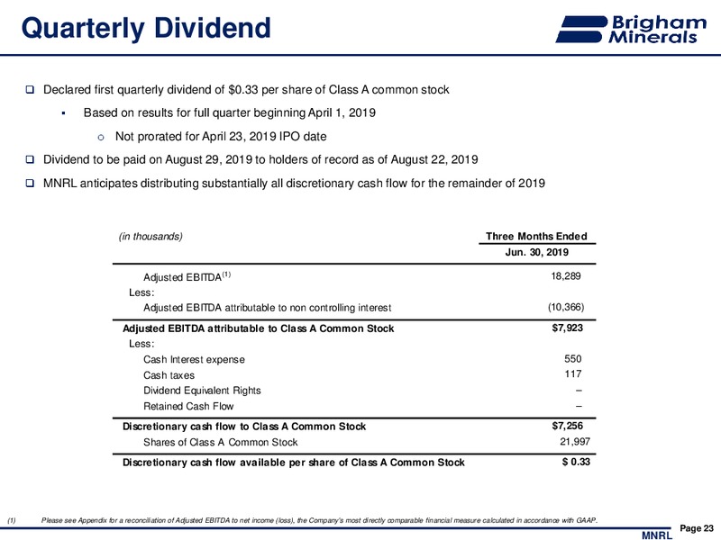 2Q 2019 Earnings Presentation – Brigham Minerals Inc. – slide 22
