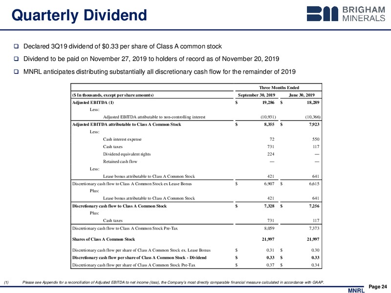 3Q 2019 Earnings Presentation – Brigham Minerals Inc. – slide 23