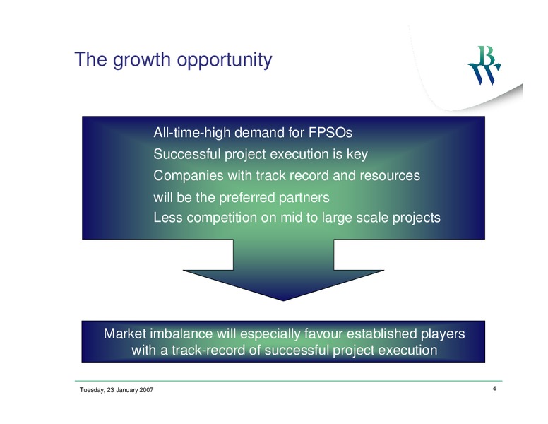 JANUARY 2007 INVESTOR PRESENTATION – Bw Offshore – slide 4