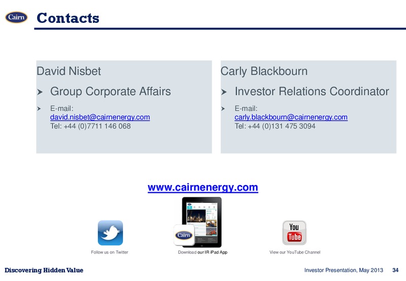INVESTOR PRESENTATION – Cairn Energy Plc – slide 33