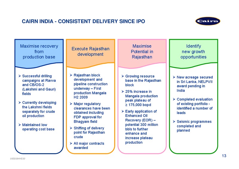 HALF YEARLY PRESENTATION 2008 – Cairn Energy Plc – slide 12