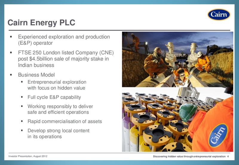 INVESTOR PRESENTATION – Cairn Energy Plc – slide 3