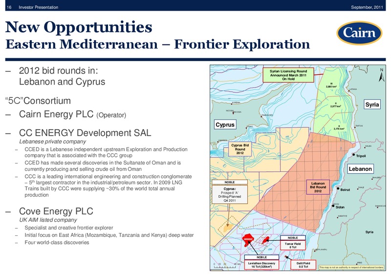 SEPTEMBER 2011 INVESTOR PRESENTATION – Cairn Energy Plc – slide 15