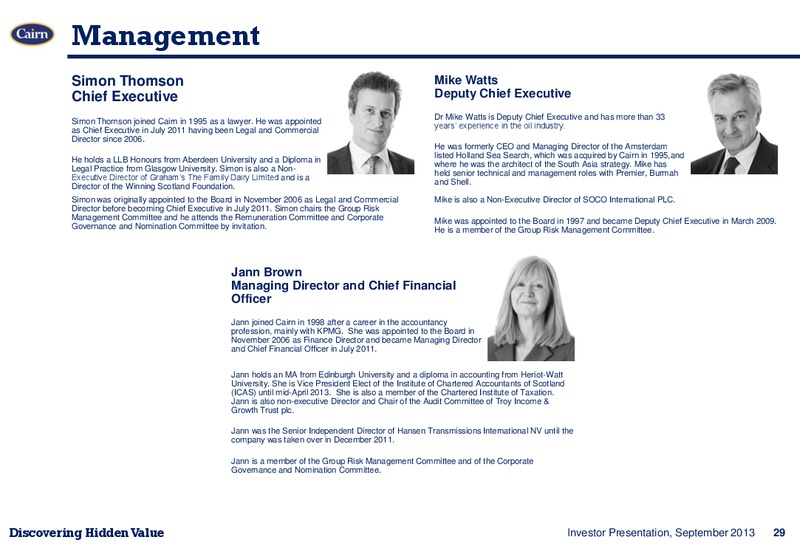 INVESTOR PRESENTATION – Cairn Energy Plc – slide 28