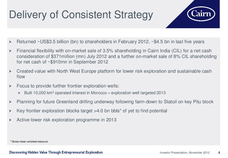 INVESTOR PRESENTATION – Cairn Energy Plc – slide 3