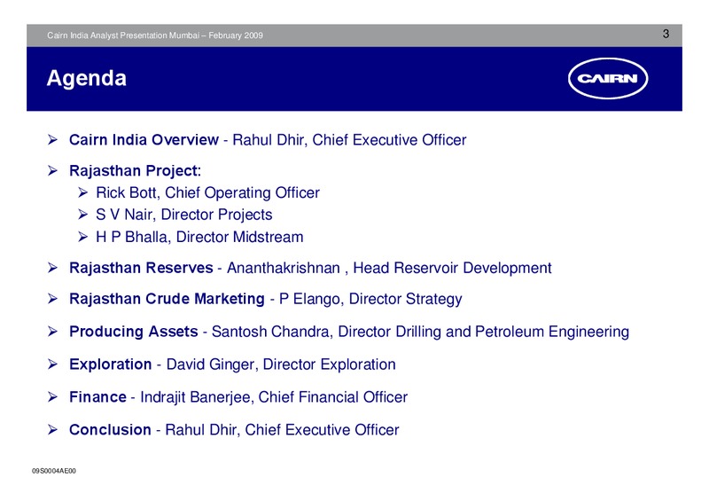 ANALYST PRESENTATION – Cairn India – slide 2