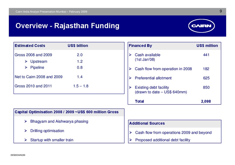 ANALYST PRESENTATION – Cairn India – slide 8