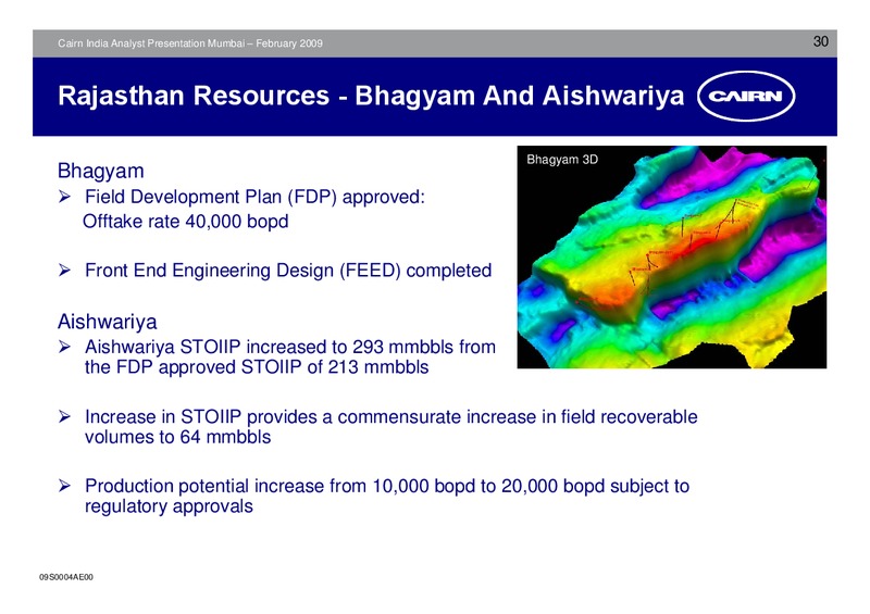 ANALYST PRESENTATION – Cairn India – slide 29