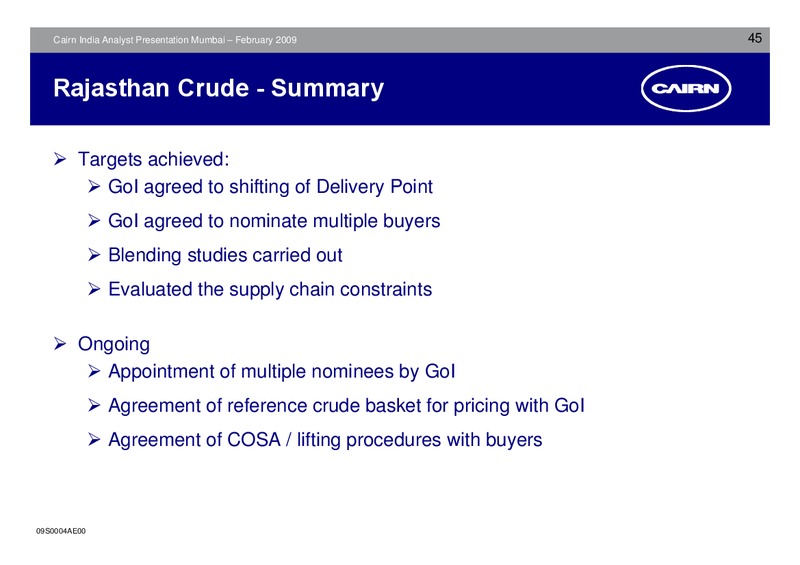 ANALYST PRESENTATION – Cairn India – slide 44