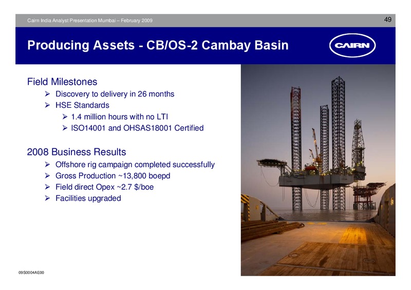 ANALYST PRESENTATION – Cairn India – slide 48
