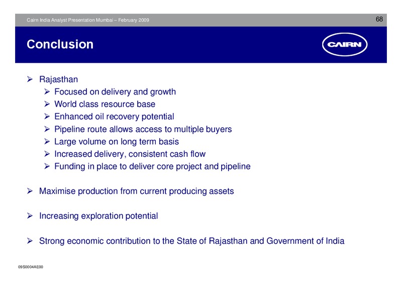 ANALYST PRESENTATION – Cairn India – slide 67