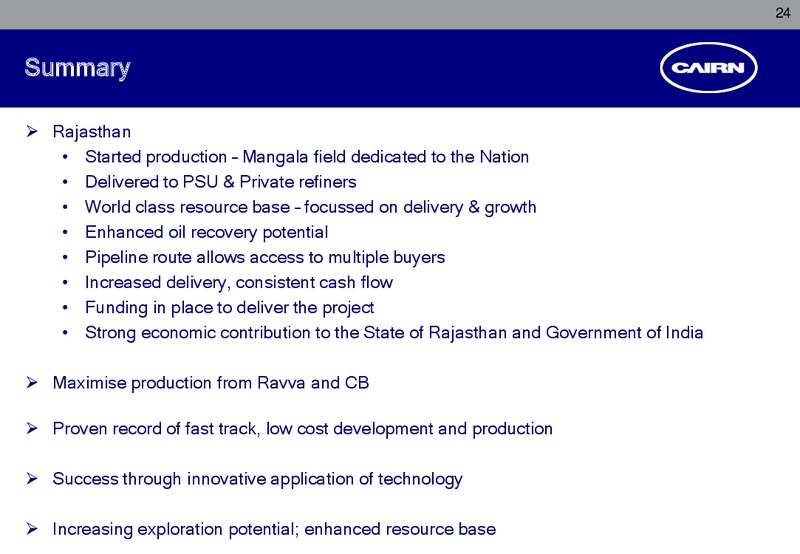 CORPORATE PRESENTATION – Cairn India – slide 23
