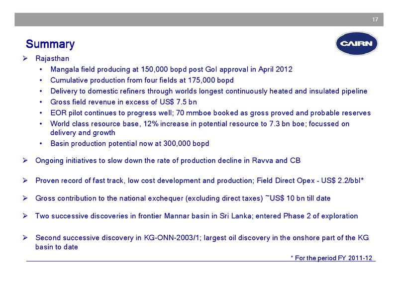 CORPORATE PRESENTATION – Cairn India – slide 16