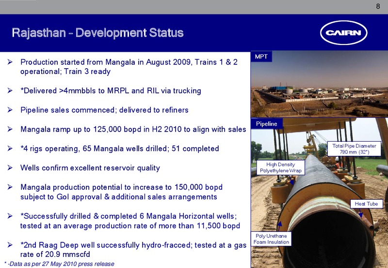 JULY 2010 CORPORATE PRESENTATION – Cairn India – slide 7