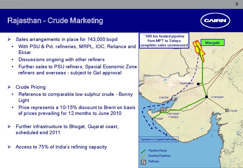 JULY 2010 CORPORATE PRESENTATION – Cairn India – slide 8