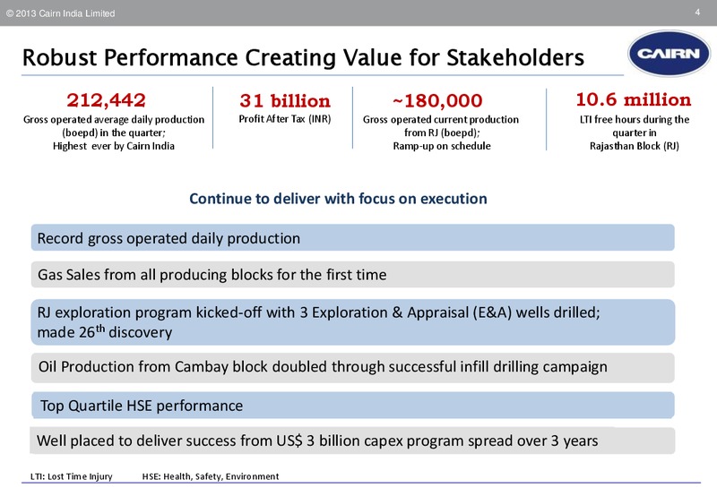 EARNINGS CALL – Cairn India – slide 3