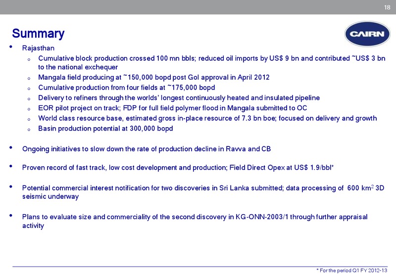 CORPORATE PRESENTATION – Cairn India – slide 17