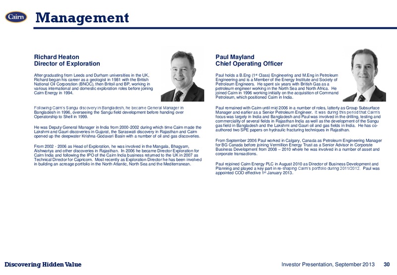 INVESTOR PRESENTATION – Cairn Energy Plc – slide 29