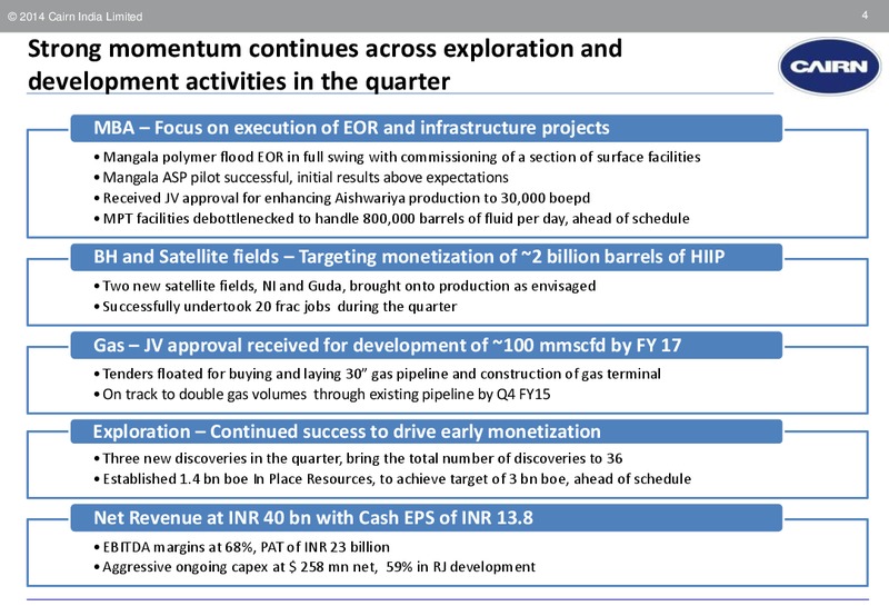 INVESTOR PRESENTATION – Cairn India – slide 3