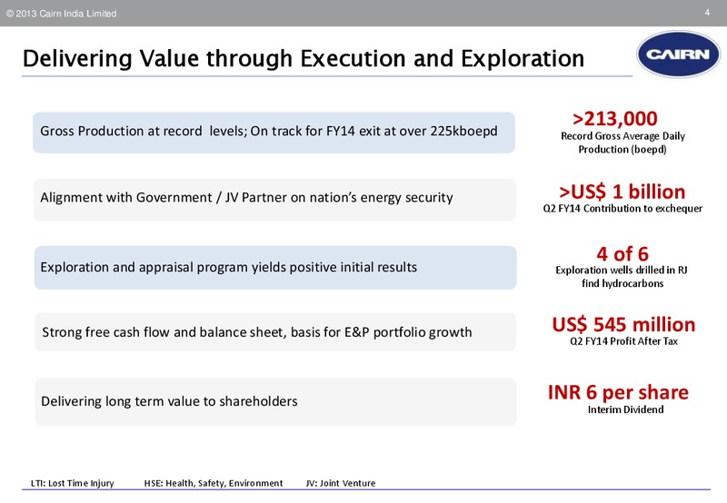 Q2 2014 – Cairn India – slide 3