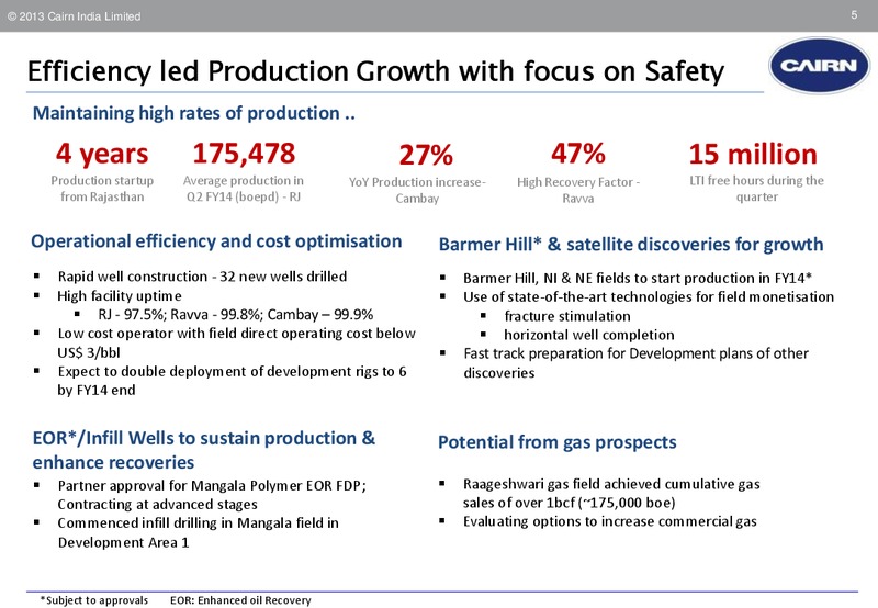 Q2 2014 – Cairn India – slide 4