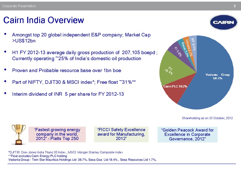 Corporate Presentation – Cairn India – slide 2