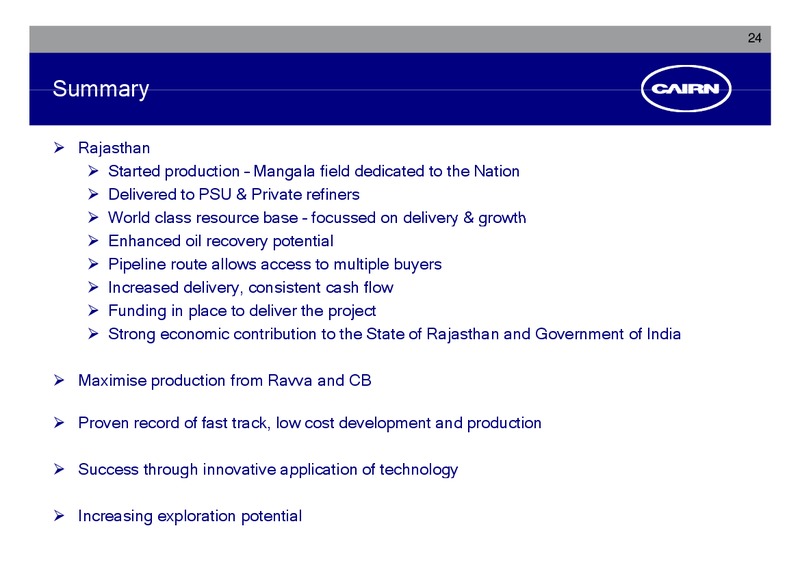 CORPORATE PRESENTATION – Cairn India – slide 23