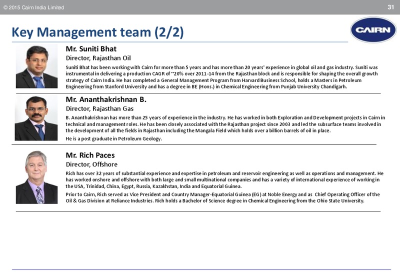 INVESTOR PRESENTATION – Cairn India – slide 29