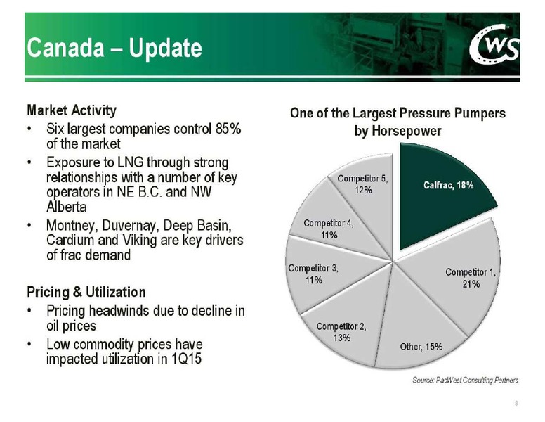 FIRST ENERGY EAST COAST ENERGY CONFERENCE – Calfrac Well Services Ltd. – slide 8